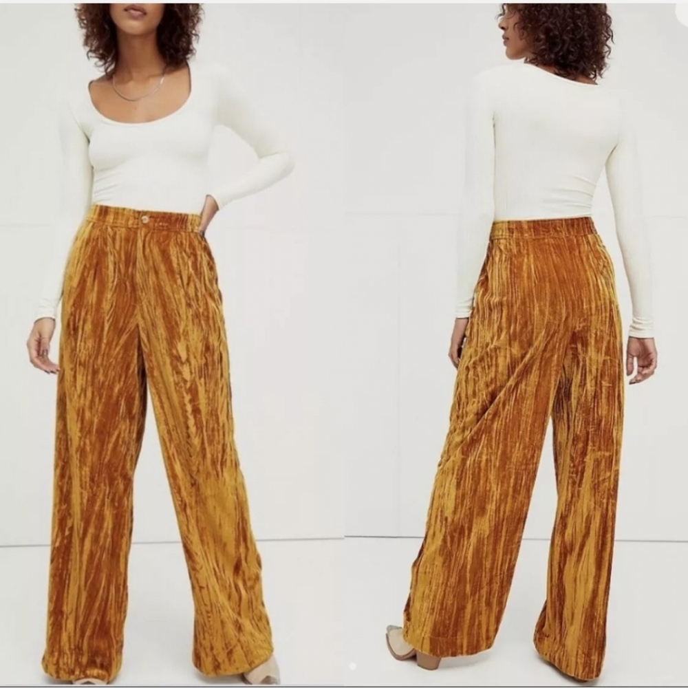 Free People Runaway Velvet Wide Leg Pants